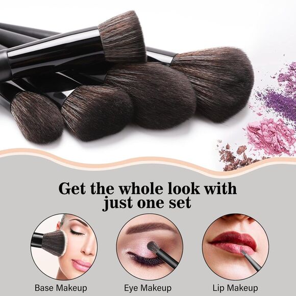 20PCs Black Professional Makeup Brushes Set with Travel Case & 2 Powder Puff - Picture 3 of 4